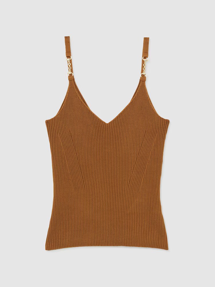 reiss, Atelier Silk-Blend Rib-Knit Cami in Rust