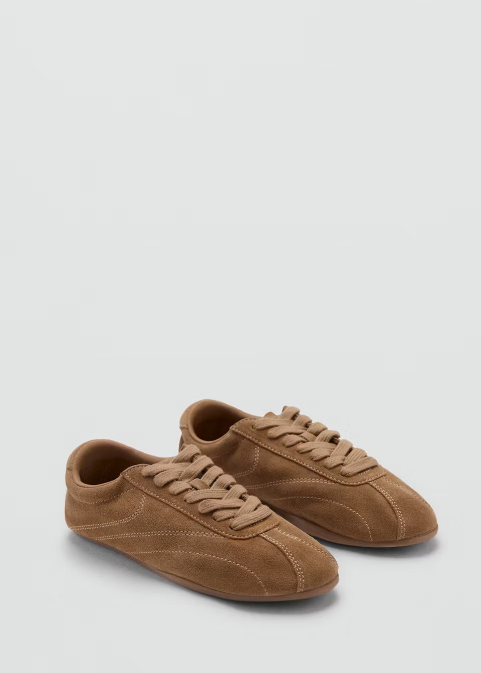 mango, CONTRASTING PANEL LEATHER SNEAKERS - Sand