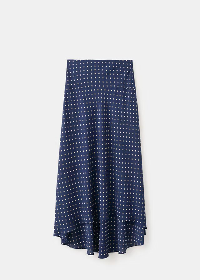 mango, POLKA-DOT SKIRT WITH ASYMMETRICAL HEM - navy