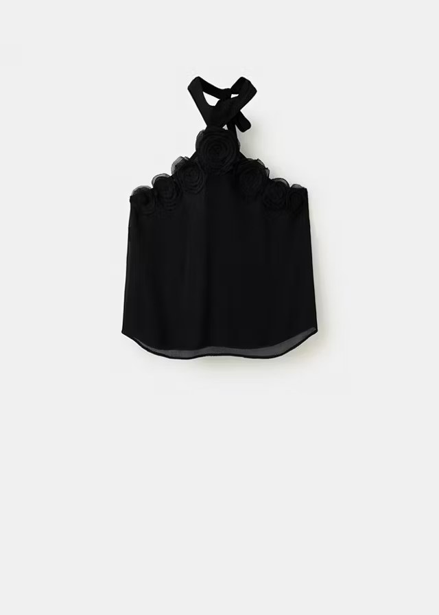 mango, HALTER TOP WITH FLOWER DETAILS