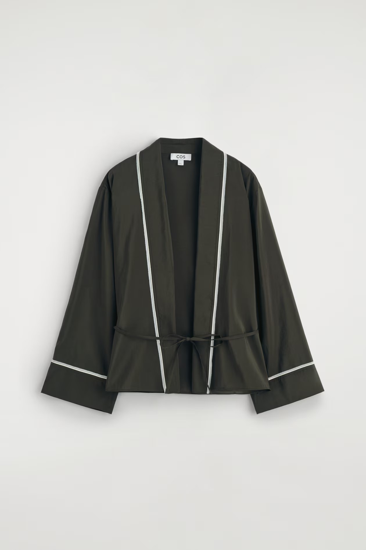 cos, CONTRAST-PIPED BELTED WRAP TOP