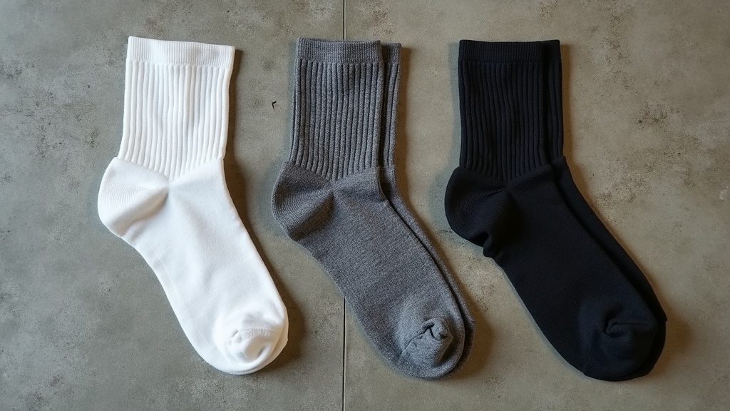 Cotton, bamboo, and merino wool work socks compared side by side