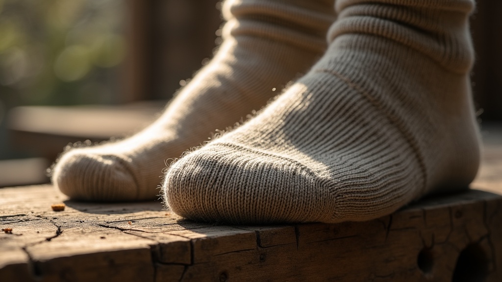 Close-up of merino wool work sock cushioning and knit structure