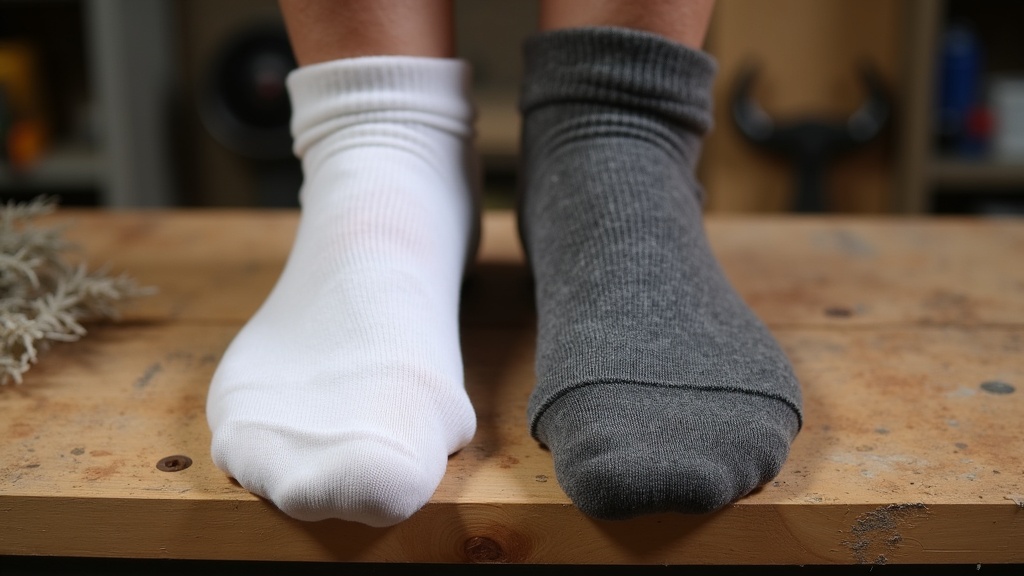 Comparison of thin cotton sock versus thick cushioned work boot sock