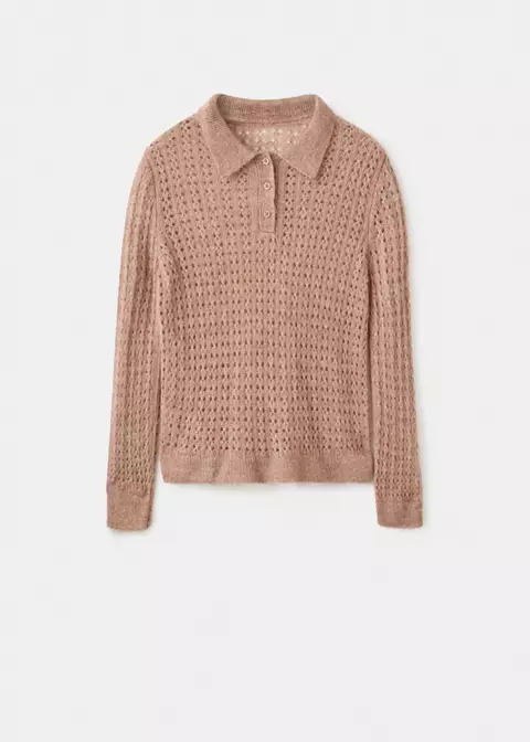 mango, OPENWORK KNITTED POLO-NECK SWEATER