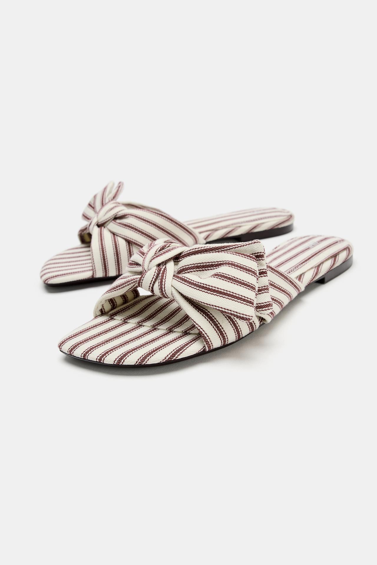 zara, STRIPED FLAT SLIDE SANDALS