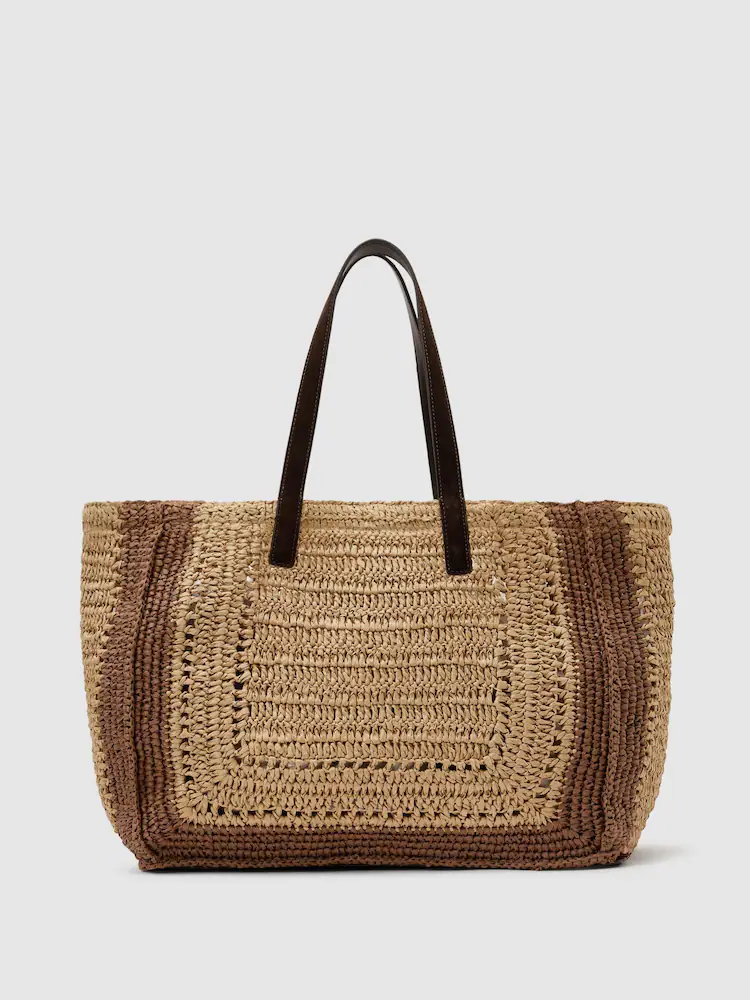 reiss, Raffia-Effect Zebra-Print Tote Bag in Natural