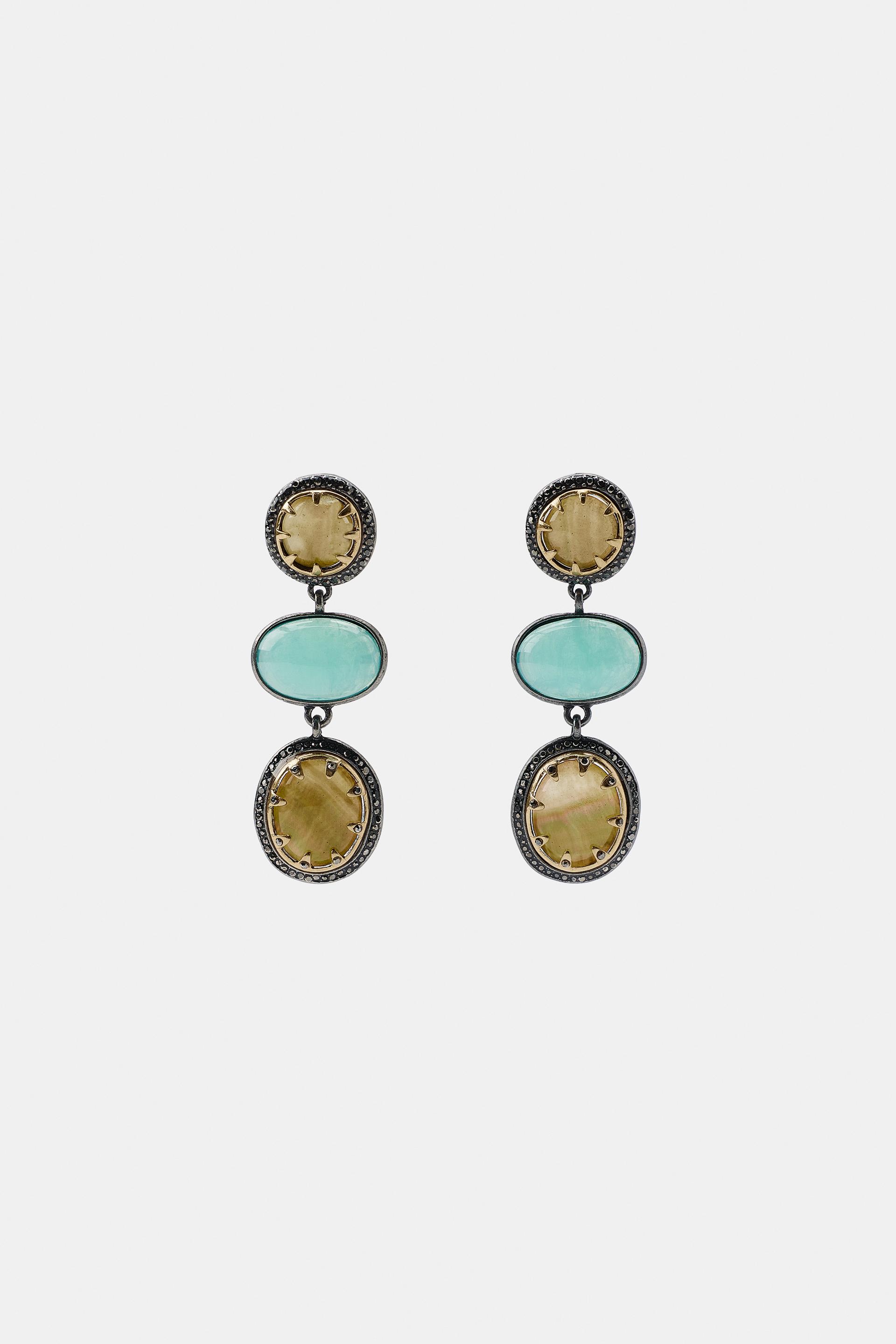 zara, TRIPLE STONE AND RHINESTONE EARRINGS