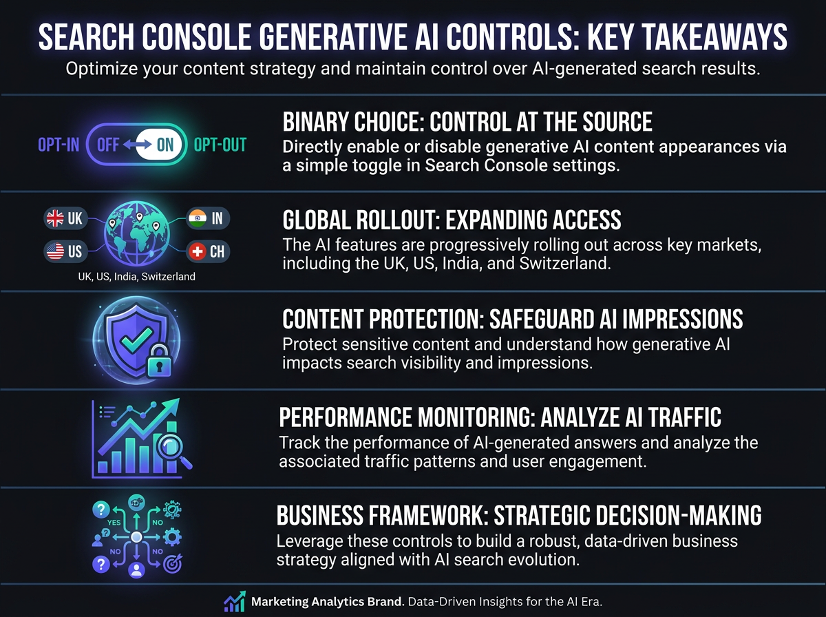Five key takeaways infographic for search console generative AI controls