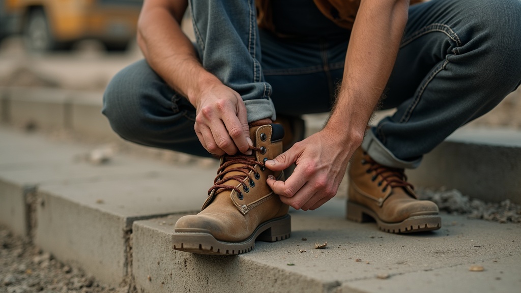 Worker putting on antibacterial work socks before a long shift