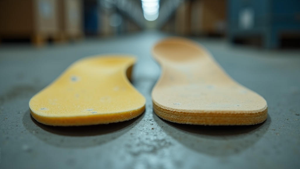 Worn flat insole vs contoured arch support insole for warehouse work