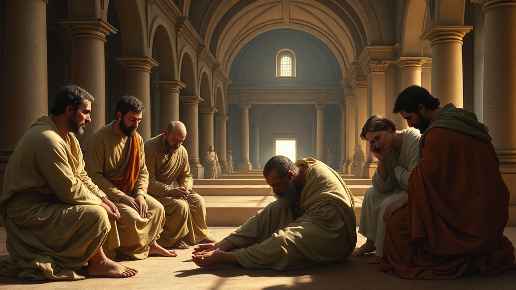 A serene biblical metaphor scene about rest and healing