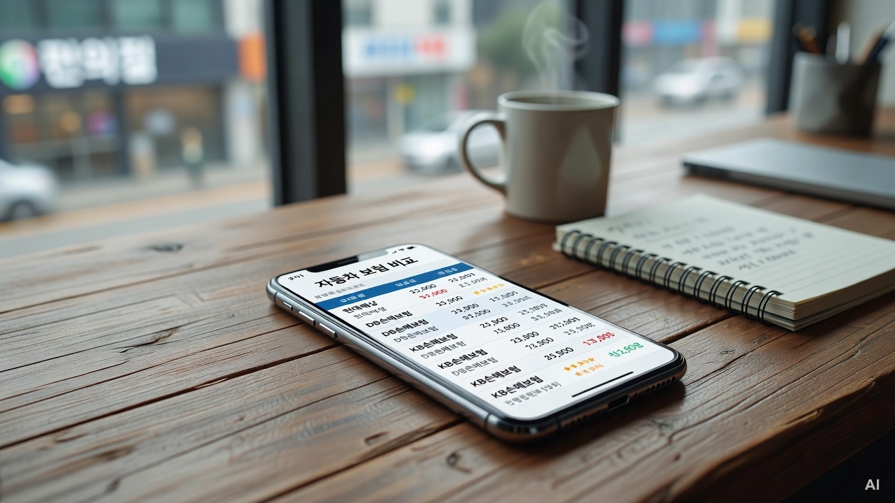 smartphone screen showing car insurance comparison website on a wooden desk