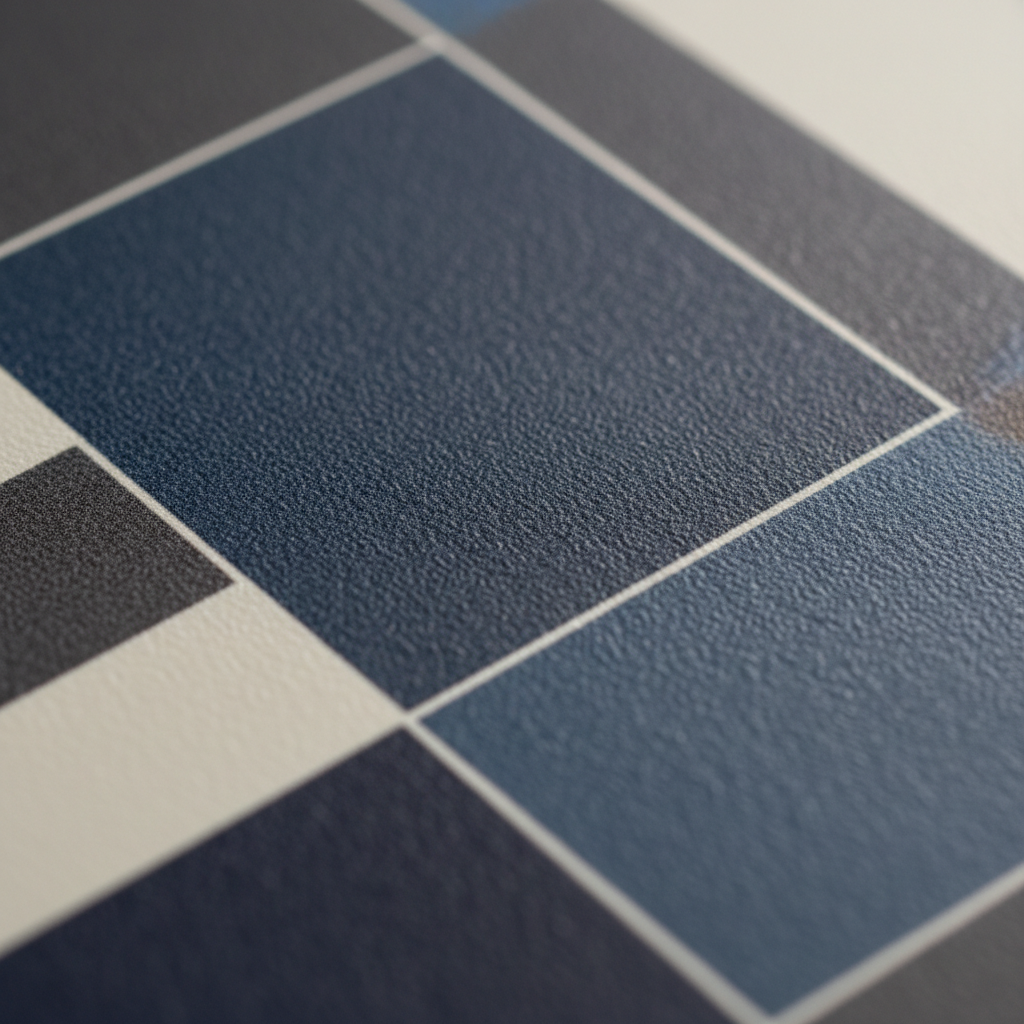 Close up macro detail of wall graphic vinyl material showing matte canvas-like texture and premium print finish