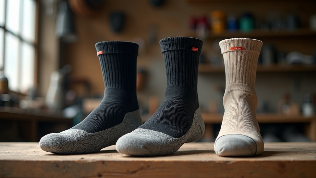 Comparación de tres pares de calcetines de trabajo resistentes