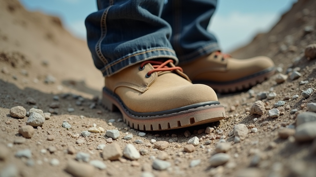 Ankle rolling inward on loose gravel at a construction site