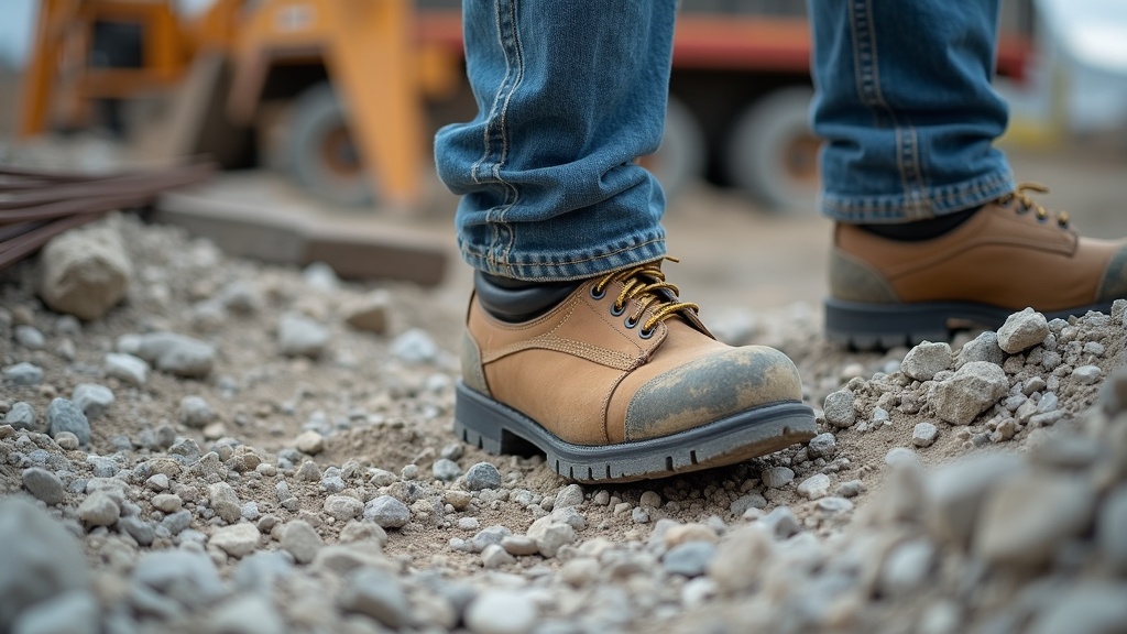 Construction worker navigating uneven jobsite terrain with ankle instability risk