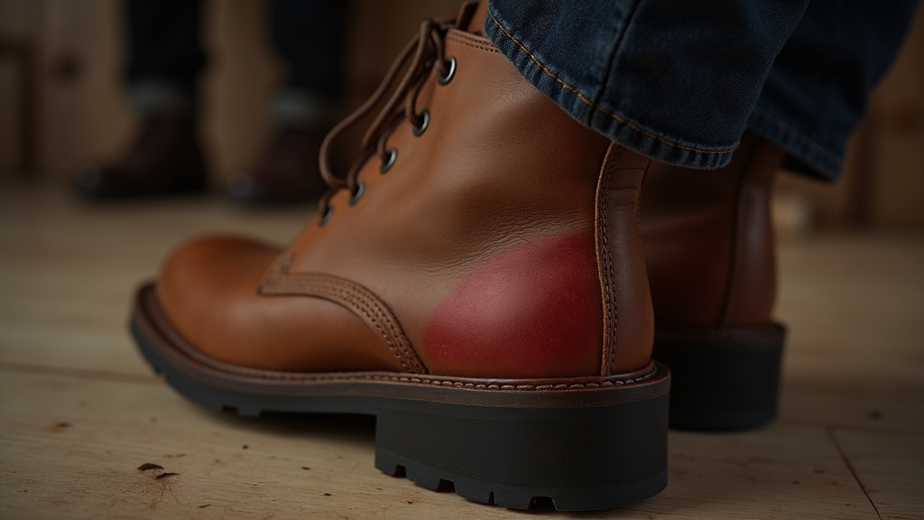 Stiff leather boot collar pressing against the back of a heel