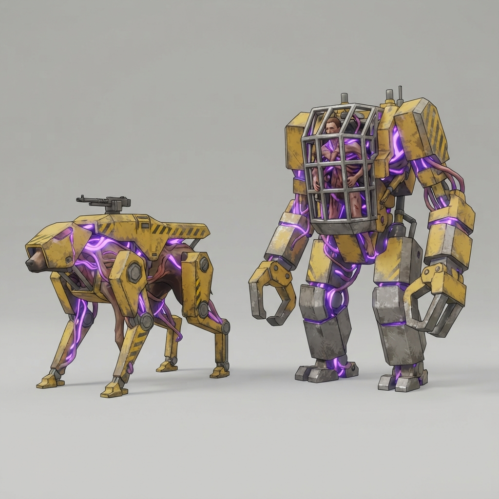 Image: Concept art for two video game enemies side by sid