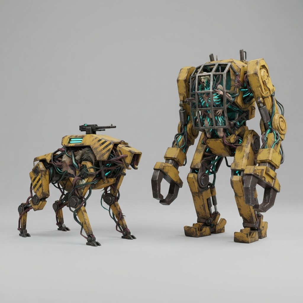 Image: Concept art for two video game enemies side by sid
