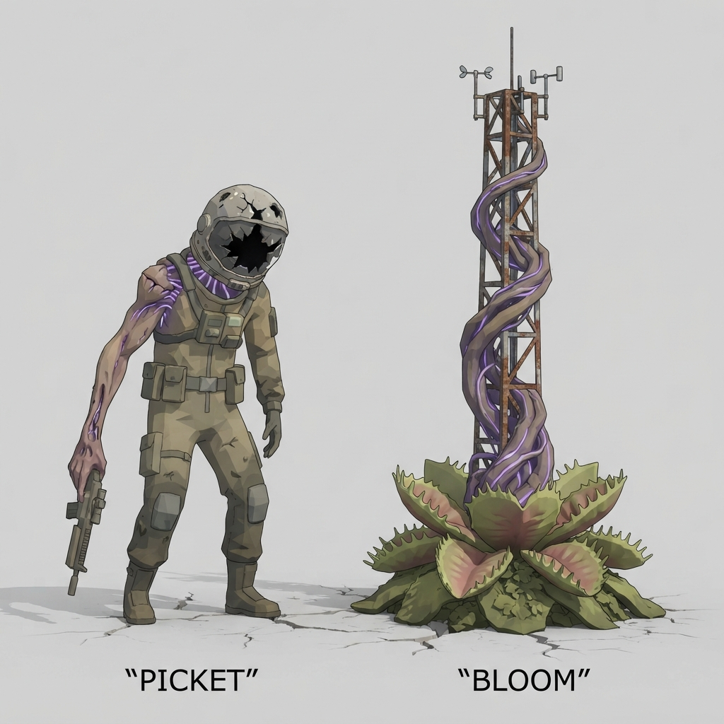 Image: Concept art for two video game enemies side by sid