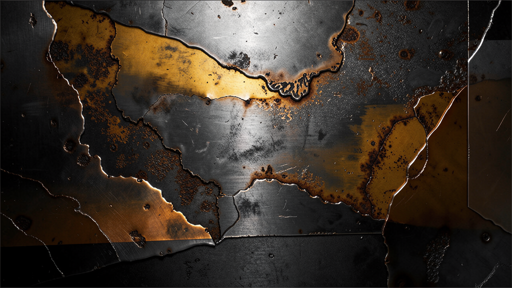 Abstract metal texture composition in charcoal and amber tones