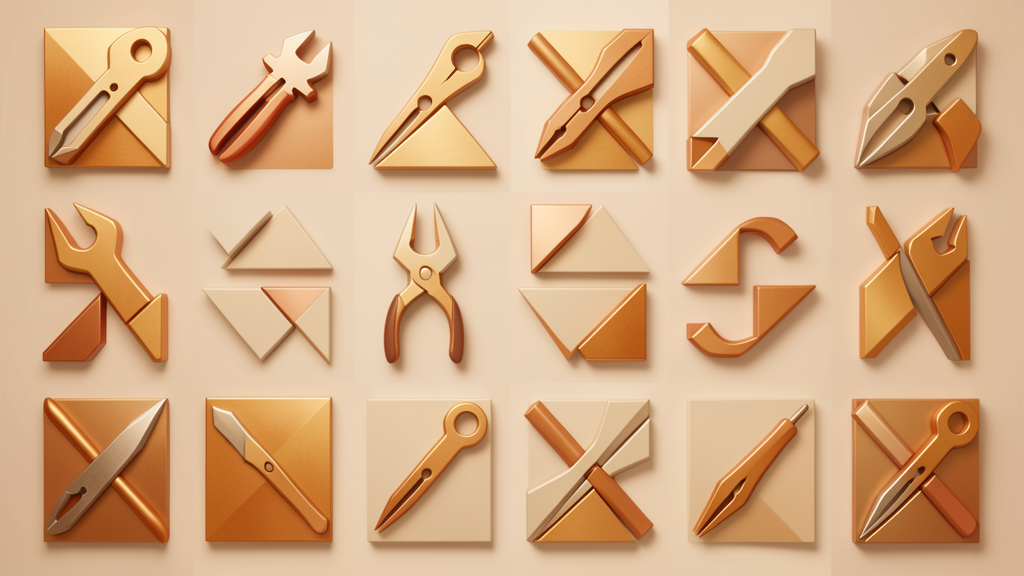 Warm abstract composition with geometric tool-like forms