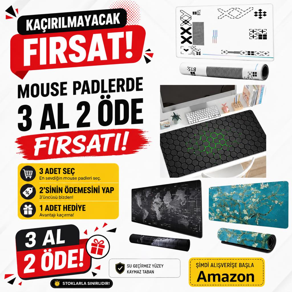 MOUSE PADLERDE 3 AL 2 ÖDE FIRSATI!