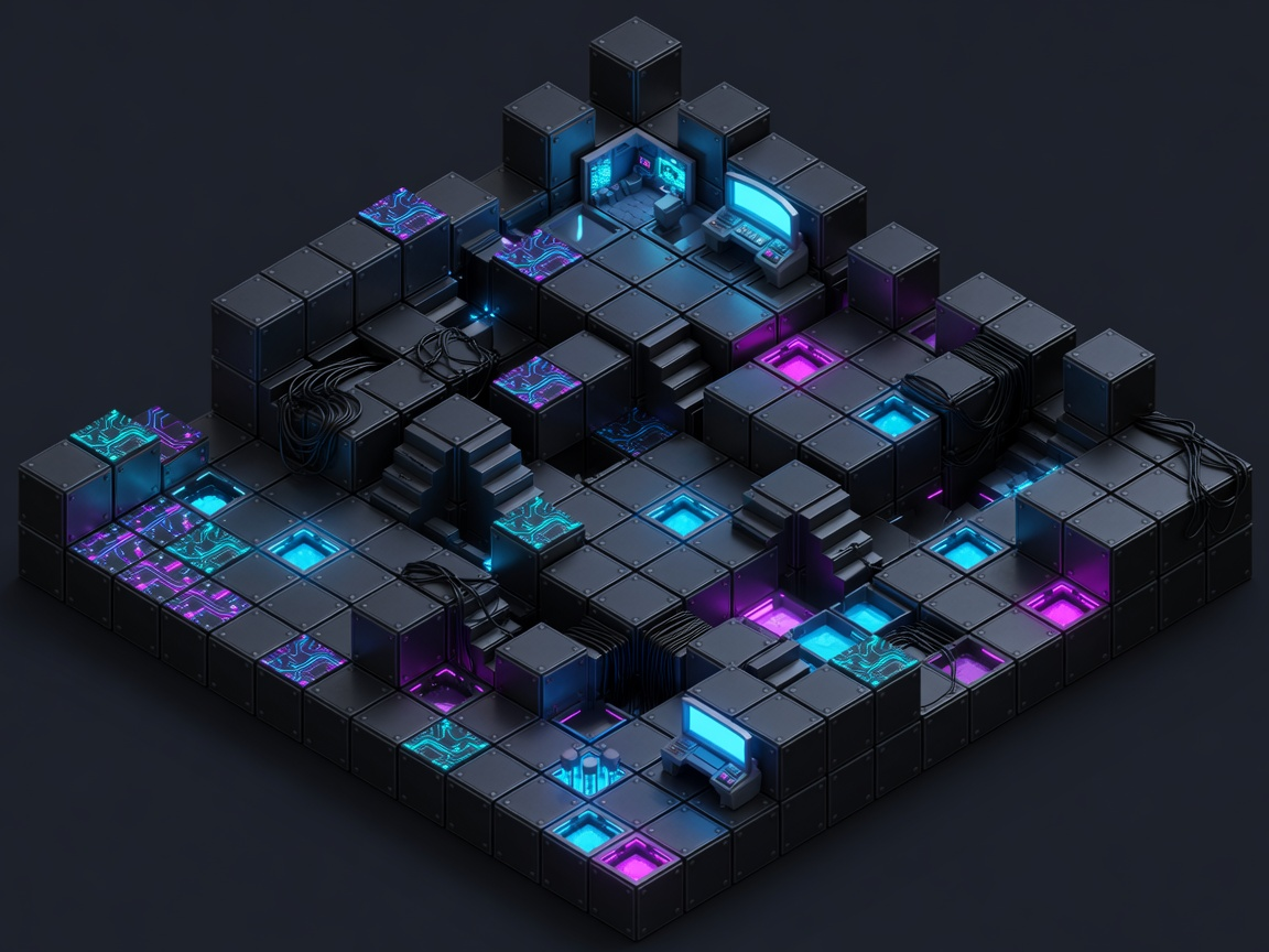 Cyberpunk Isometric Tactics Battlefield Concept