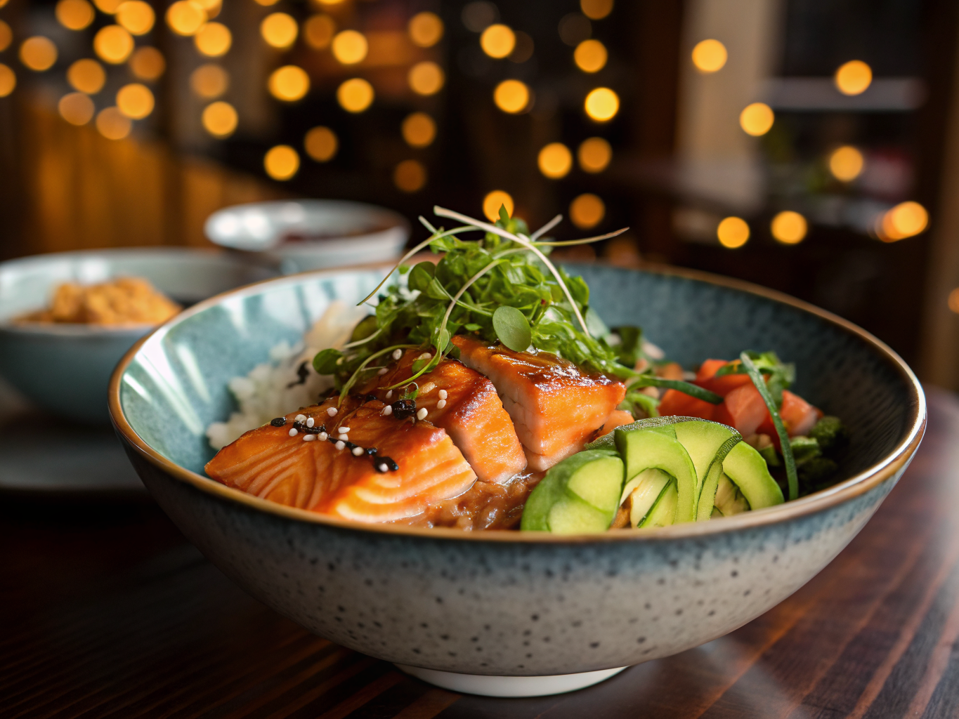 Teriyaki Salmon Sushi Bowl with Miso Broth