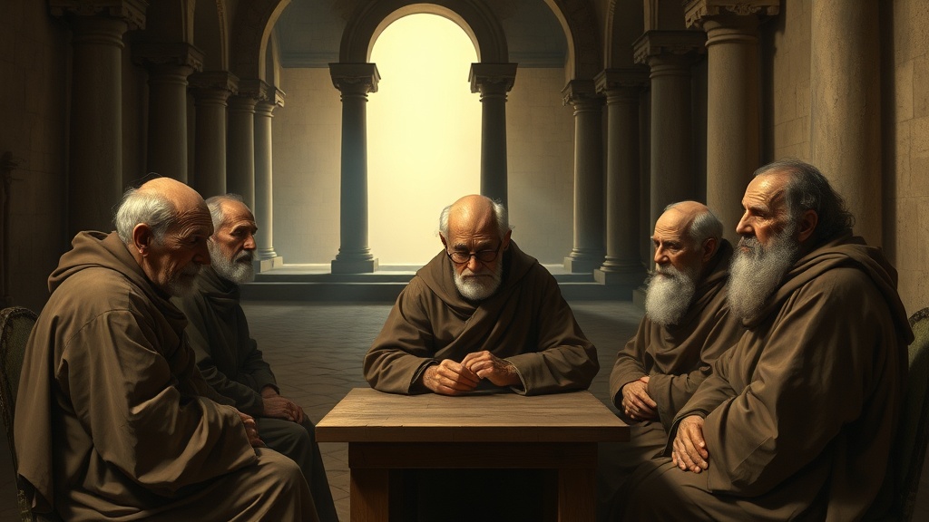 Contemplative elderly figures reflecting on remaining days