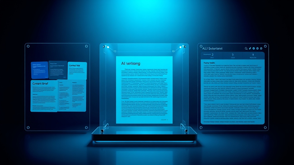 Dashboard of an AI blog writer tool showing SEO-optimized article generation with keyword analysis and publishing options
