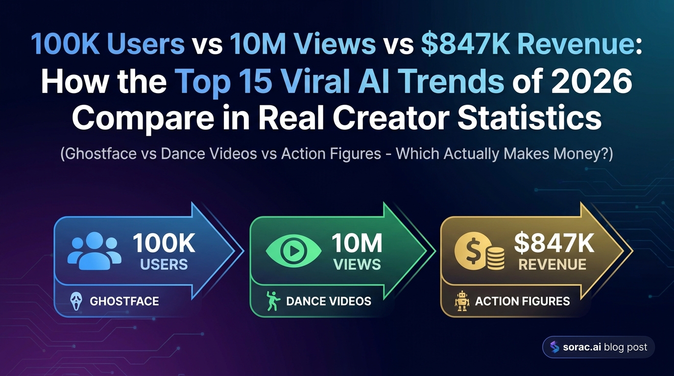 100K Users vs 10M Views vs $847K Revenue: How the Top 15 Viral AI Trends of 2026 Compare in Real Creator Statistics (Ghostface vs Dance Videos vs Action Figures - Which Actually Makes Money?)
