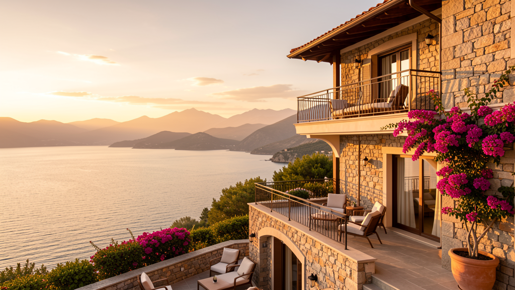 Villa Solara exterior at sunset