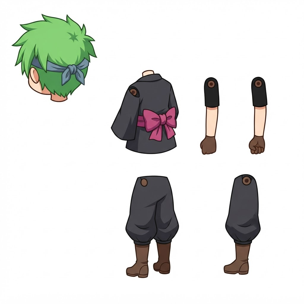 Image: 2D game CUTOUT ANIMATION PARTS SHEET of this exact
