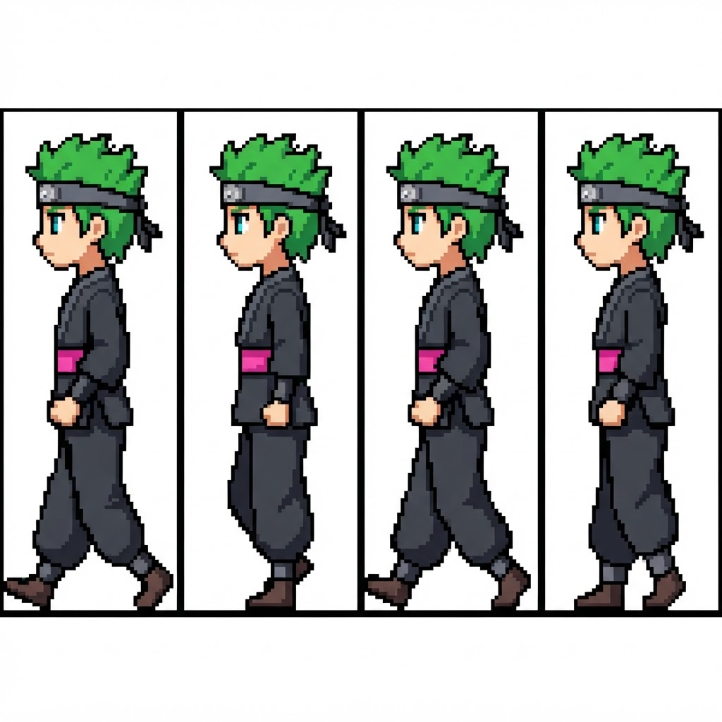 Image: RETRO PIXEL ART walk cycle strip for a top-down 2D