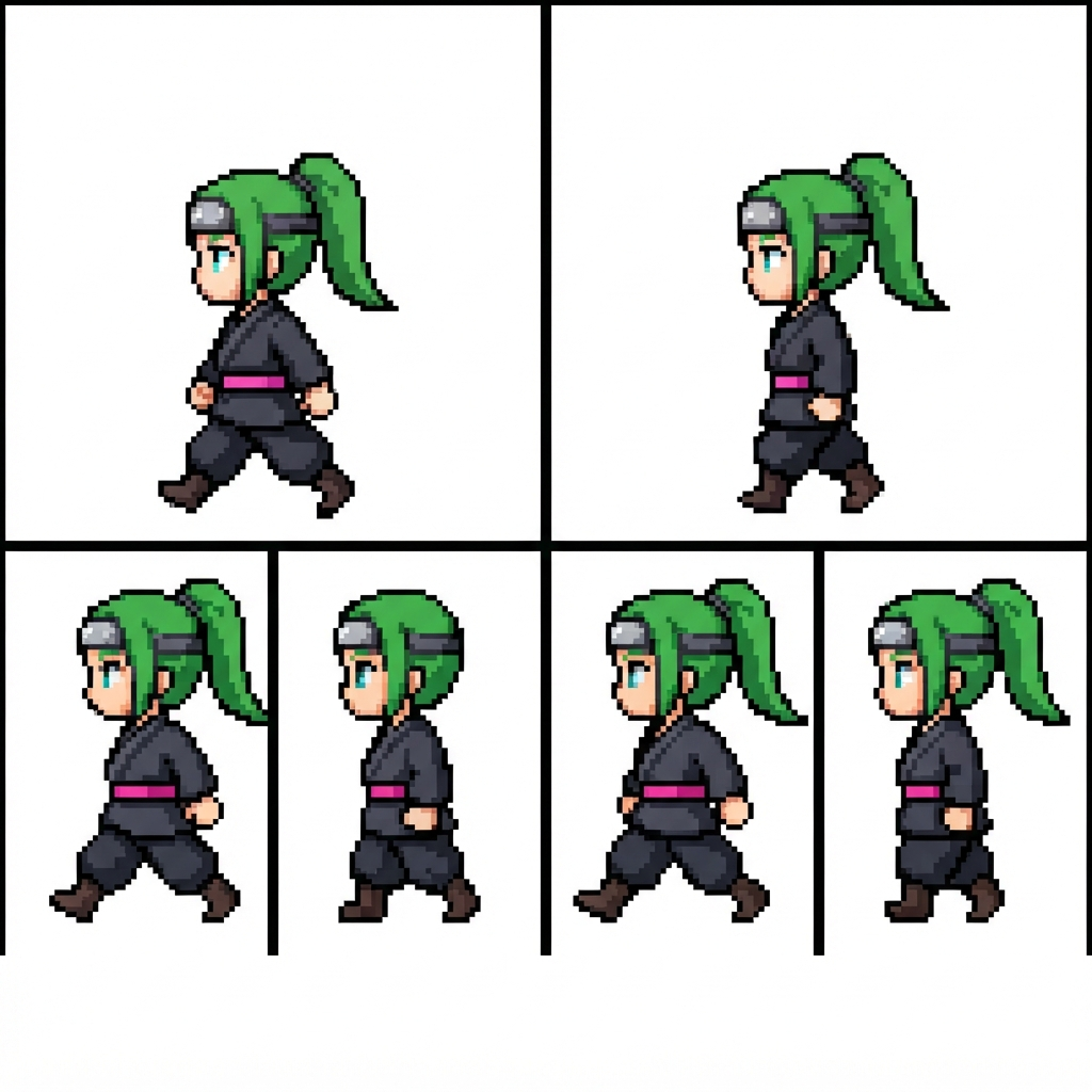 Image: RETRO PIXEL ART walk cycle strip, classic SNES/GBA