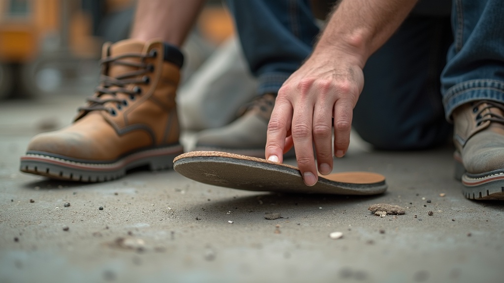 Prueba manual de densidad de gel en plantilla para bota de construcción