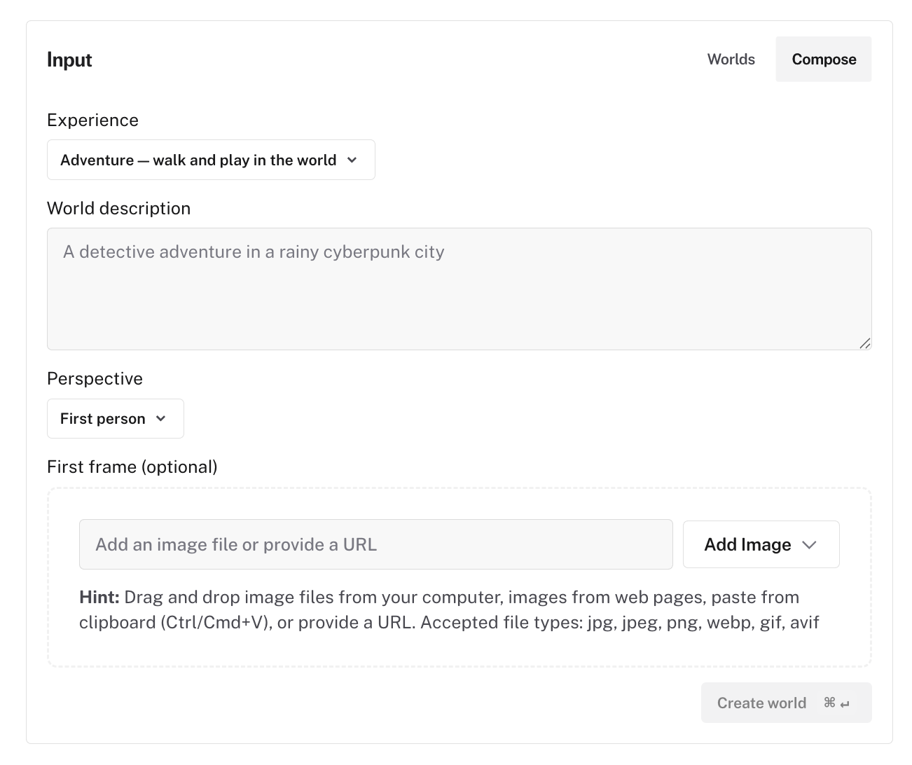 Happy Oyster compose interface on fal
