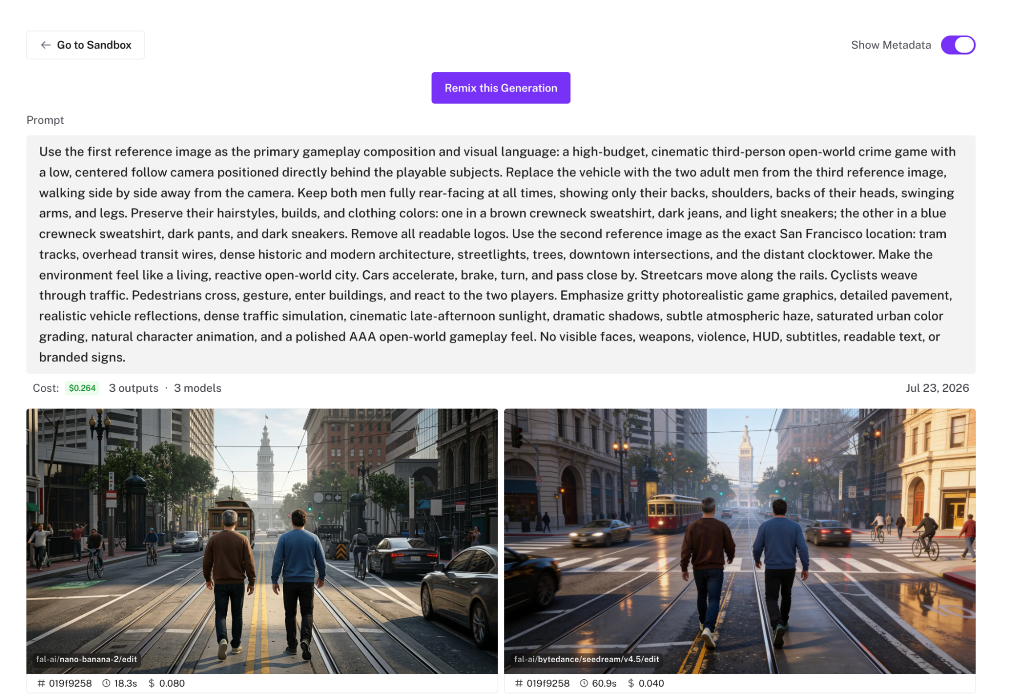 Generated first-frame scene for the open-world crime game