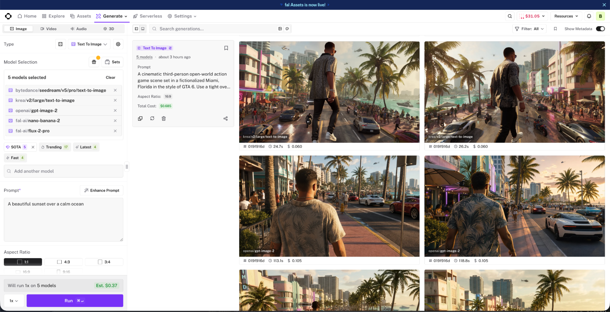 Generated first-frame scene for the Miami open-world game