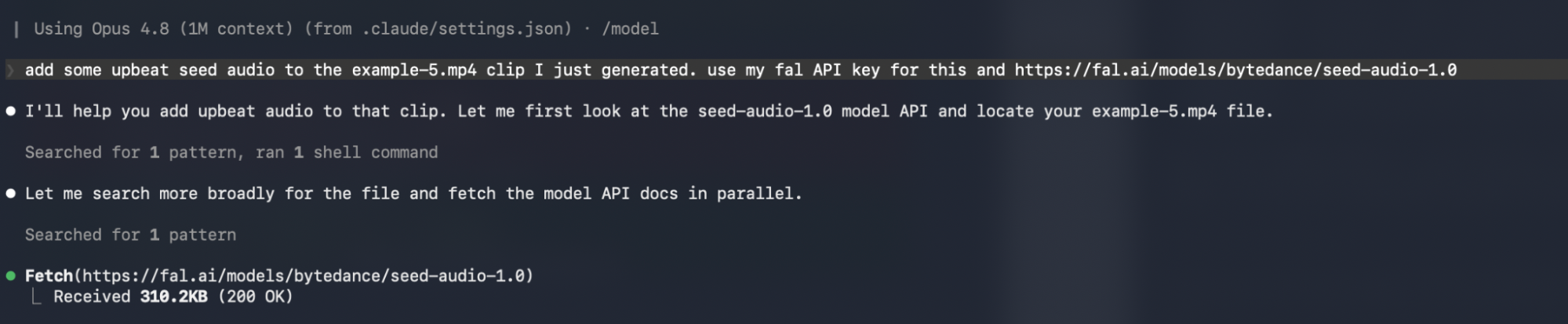 Generating the video sequence with Claude Code and the fal API
