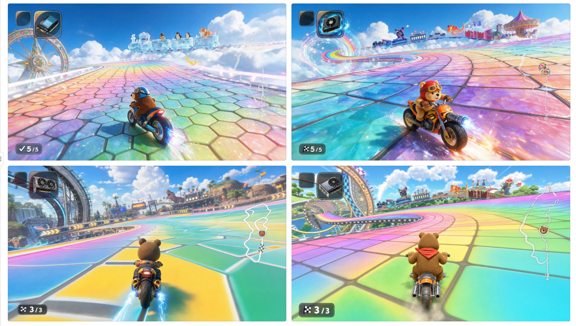 Generated first-frame scene for the cartoon kart racing game