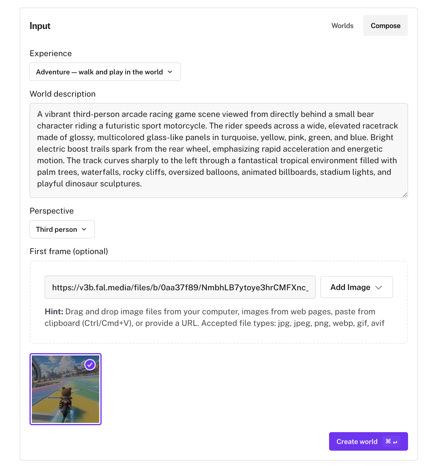 Happy Oyster compose setup for the cartoon kart racing game