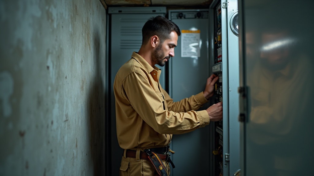Electrician in a flame-resistant long sleeve work shirt