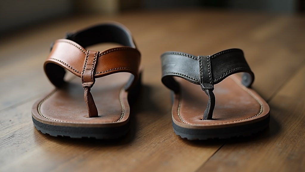 Comparison between a professional leather sandal and a casual flip-flop