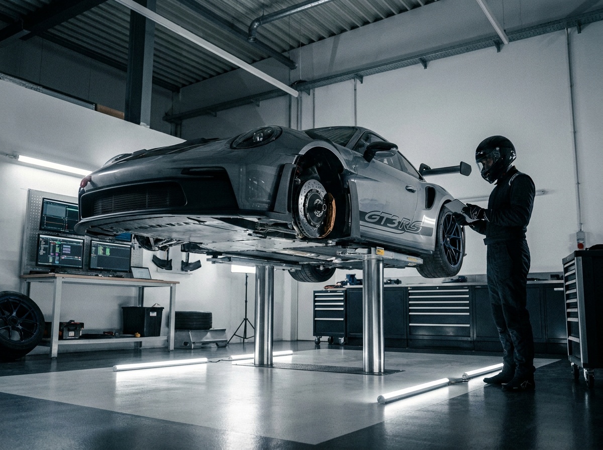 Voiture de sport en préparation dans un atelier