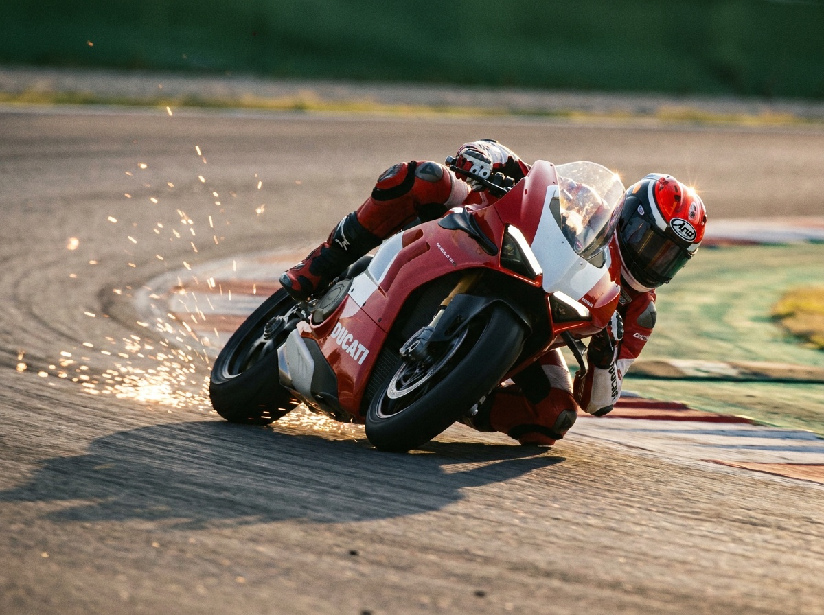 Moto sportive prenant un virage sur circuit