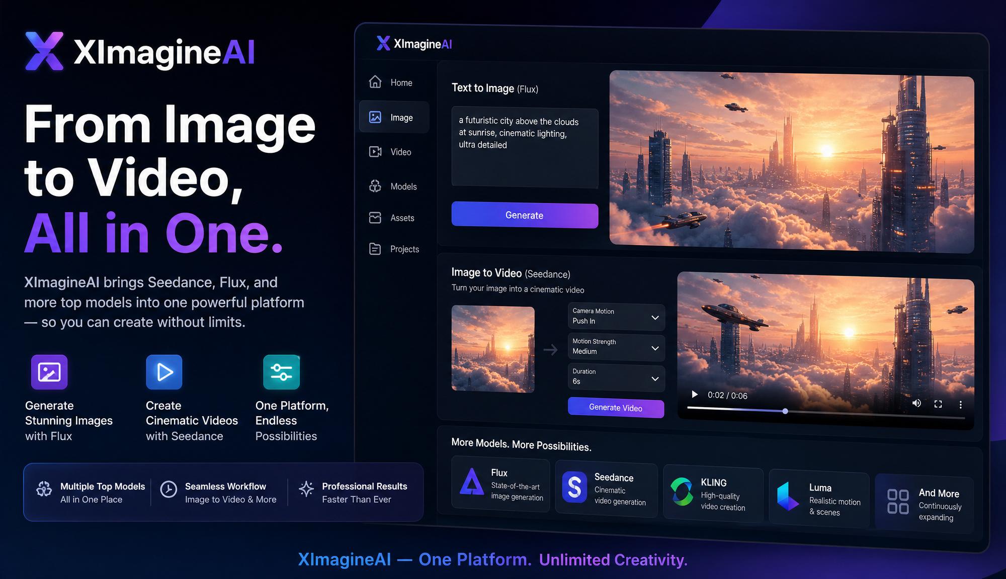 XImagineAI: The Grok Video Upgrade That Brings Seedance, Flux, and More Into One Platform 7 XImagineAI platform interface showcasing Grok Video, Seedance, and Flux AI generation tools
