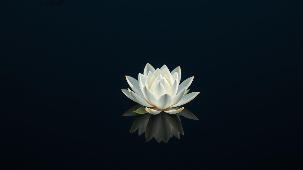 Fleur de lotus blanc sur l'eau, symbole de pureté dans le bouddhisme Mahâyâna et de la Terre Pure